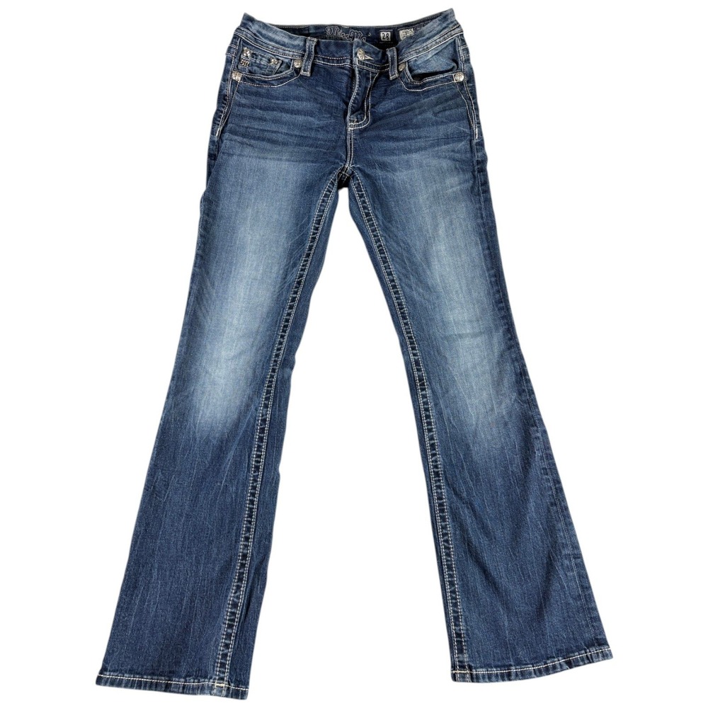 Miss Me Curvy Bootcut Jeans Womens 28 Blue Whiskering Denim Cotton Mid Rise